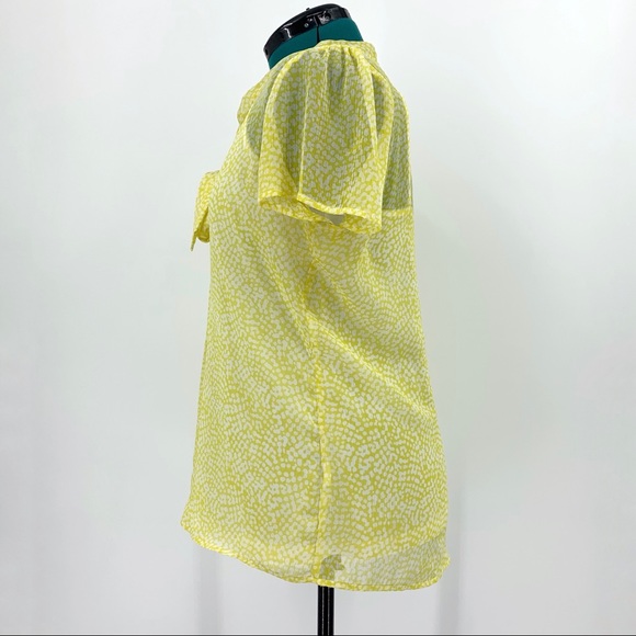 Jacob Short Sleeve Yellow and White Sheer Blouse with White Camisole, Large - Picture 7 of 16